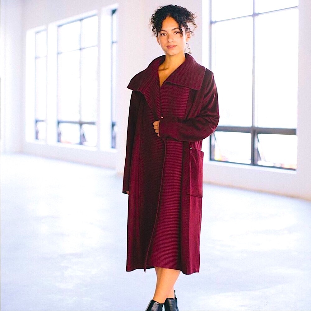 SOSKEN Genna Brushed Knit Wool Blend Coat Jacket In Dark Cherry Red Size 2